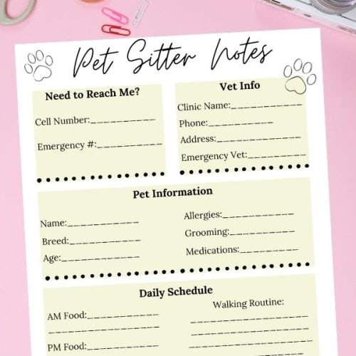 printable dog sitter checklist