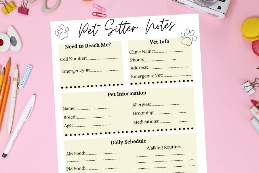 printable dog sitter checklist